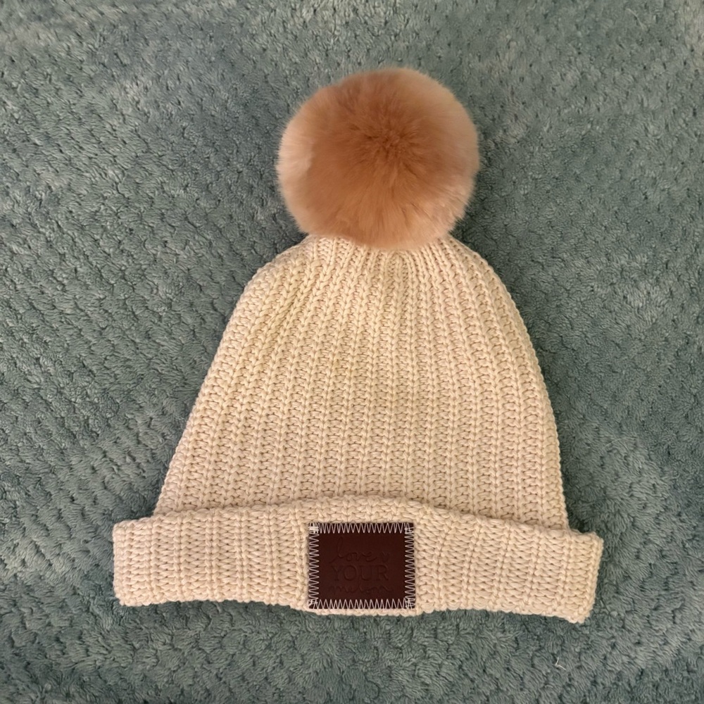 Love Your Melon Cream Beanie Rose Pom-Pom